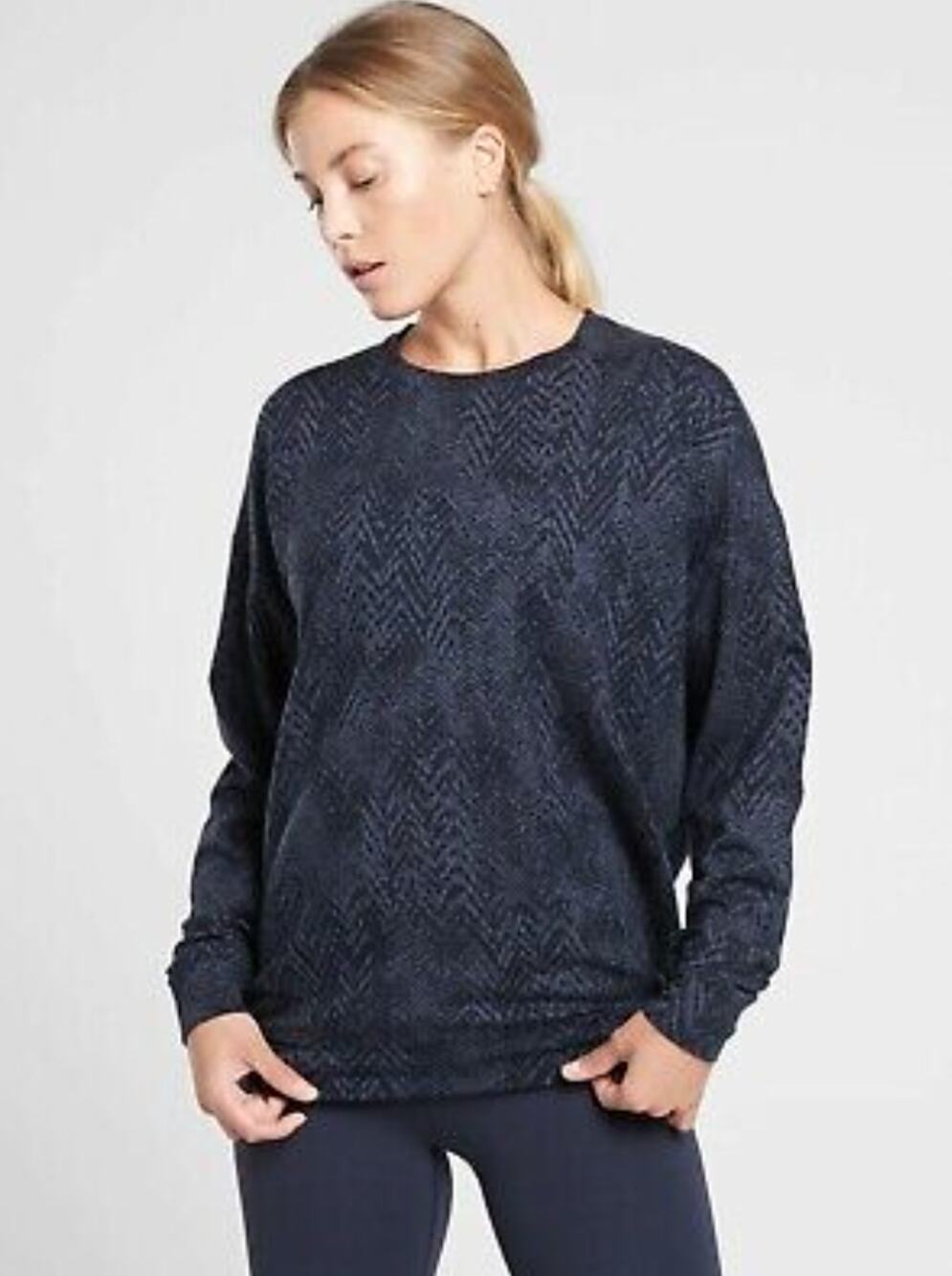 ATHLETA Studio to Street Splatter Sweatshirt Navy Medusa Tencel Crew Pullover M